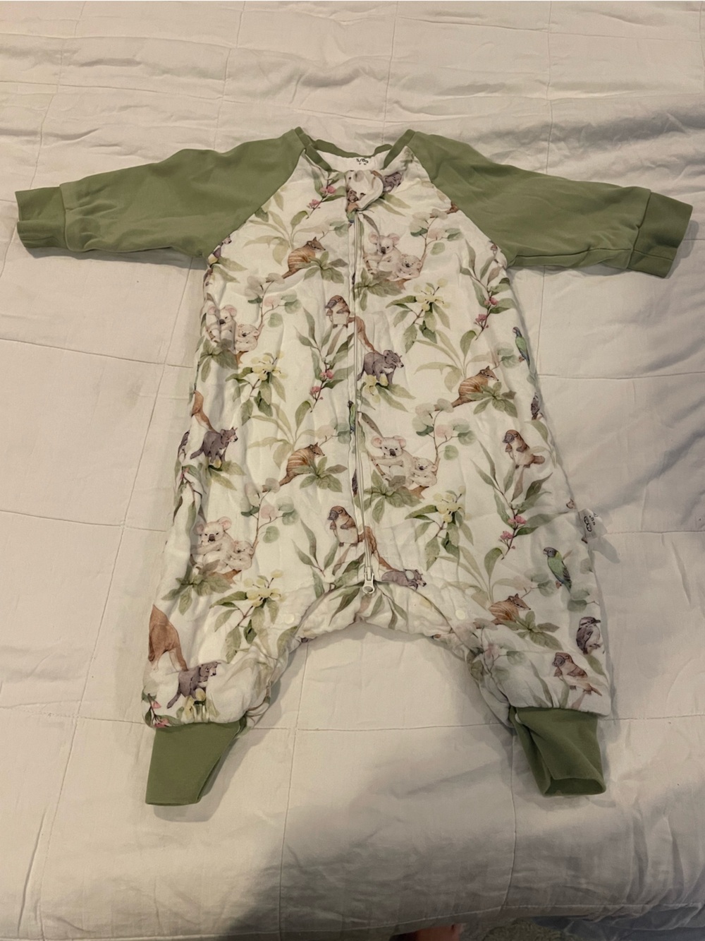 Ann + Dan Zippered Footless Long Sleeve Sleep Sack Sage Australian Animals 80cm